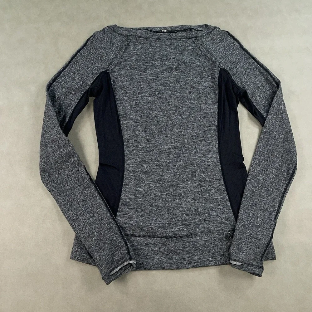 Lululemon Gray Black Full Tilt Long Sleeve Pullover Ruffle Trim T-shirt Sz 6